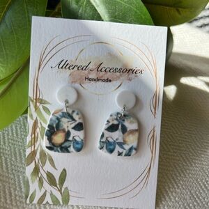 Handmade Lemon Print White Stud Earrings